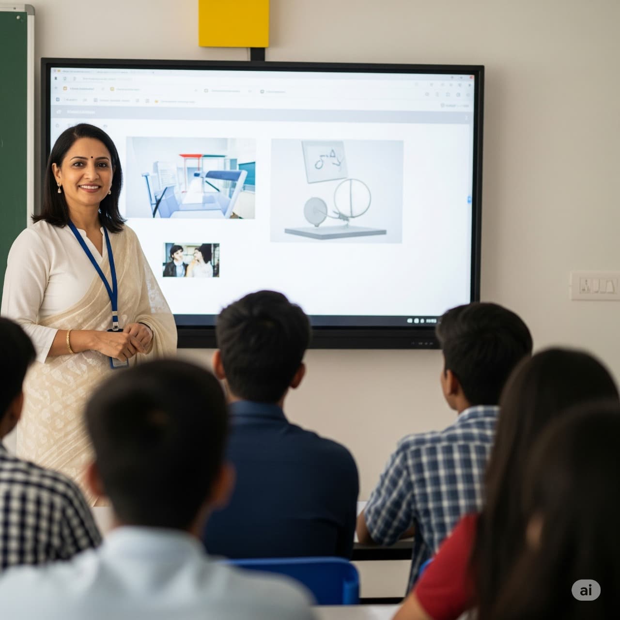 Commerce teacher guiding students in class